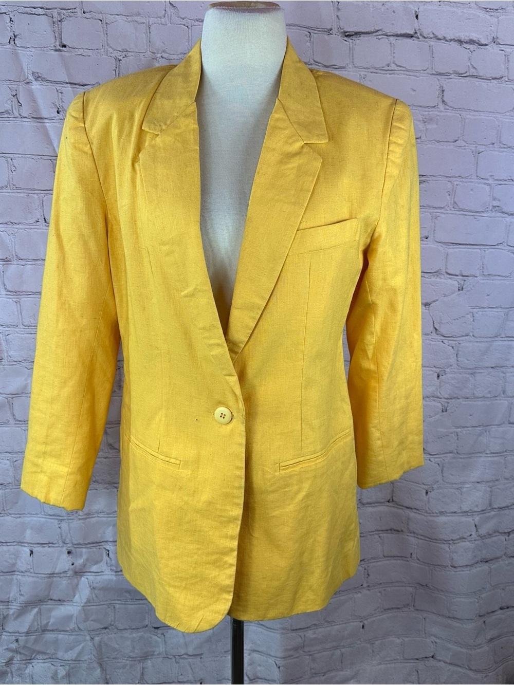 Vtg Sag Harbor Bright Yellow Linen cotton Blazer jacket women 8 layer office